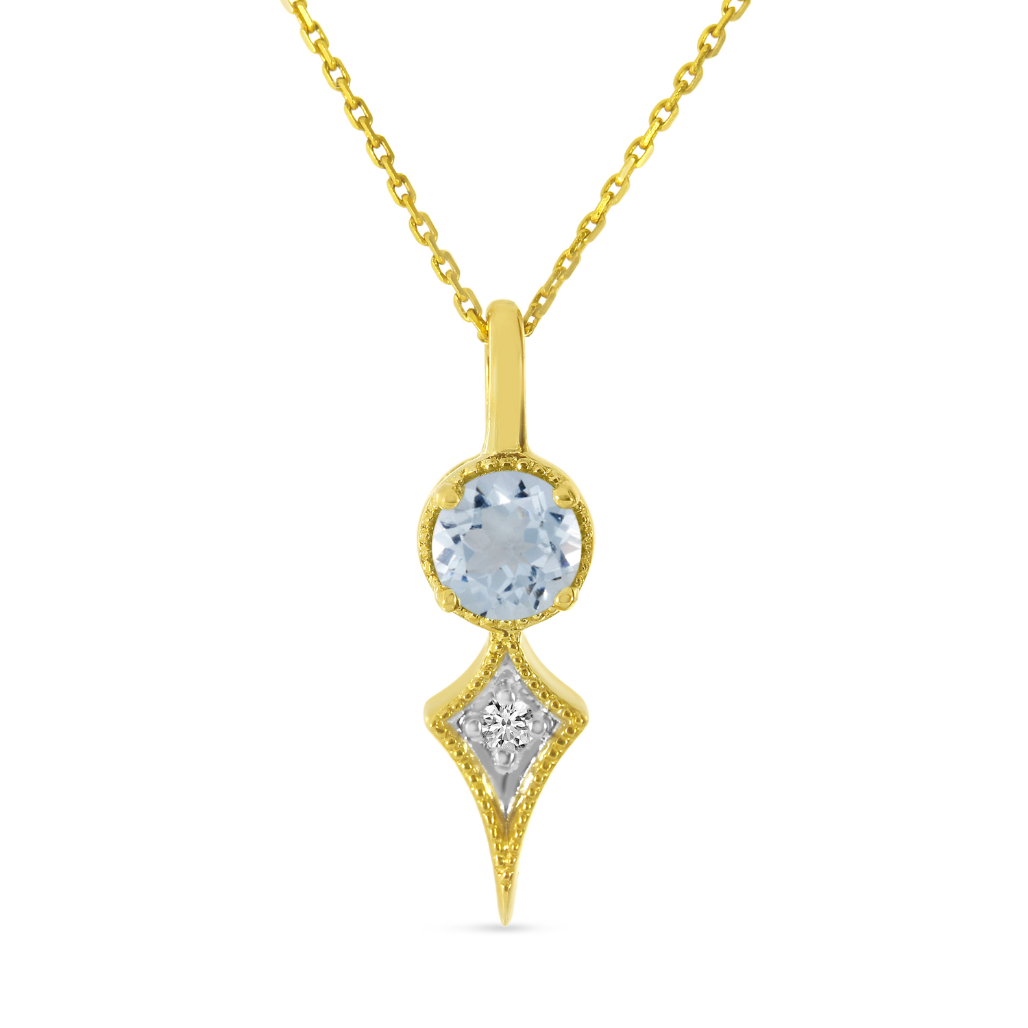 14K Yellow Gold Aquamarine and Diamond Pendant
