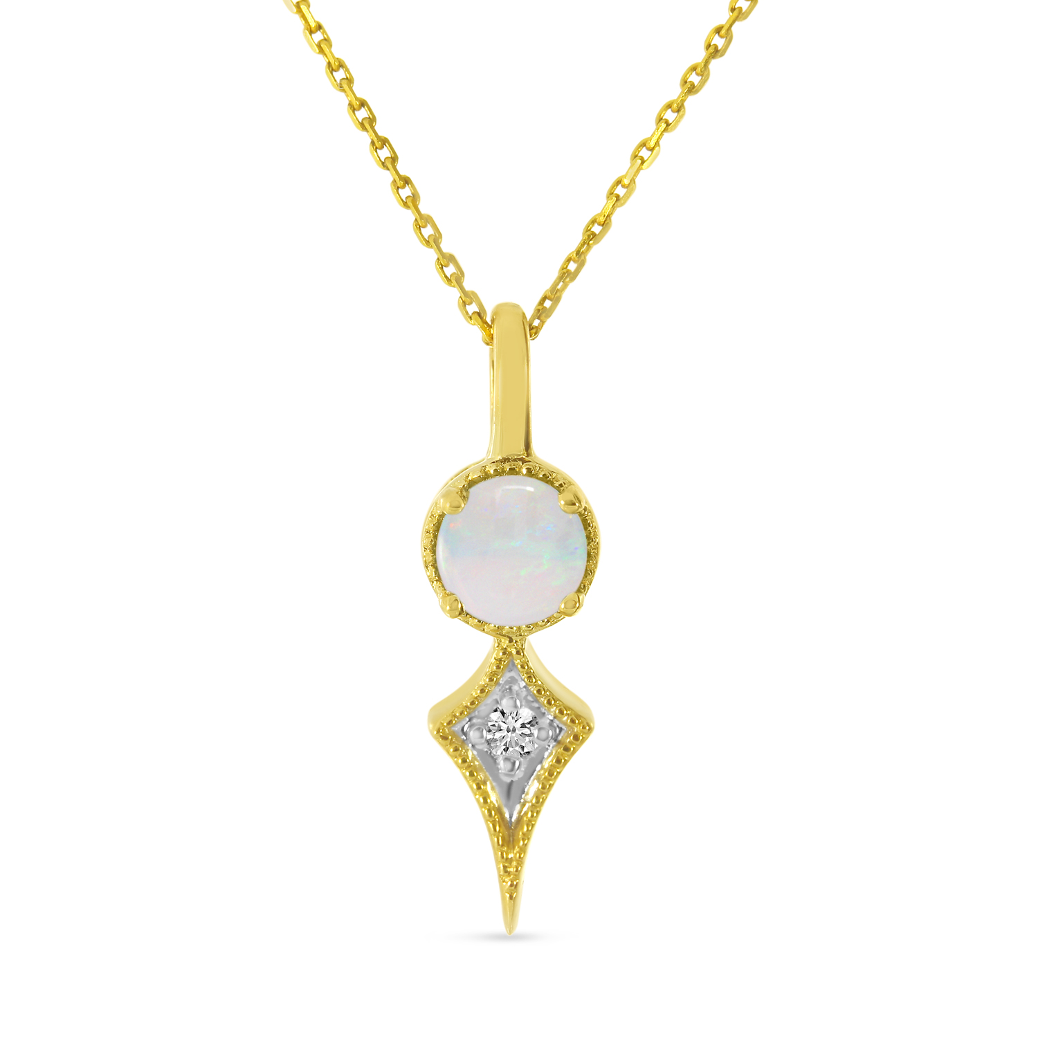 14K Yellow Gold Opal and Diamond Pendant