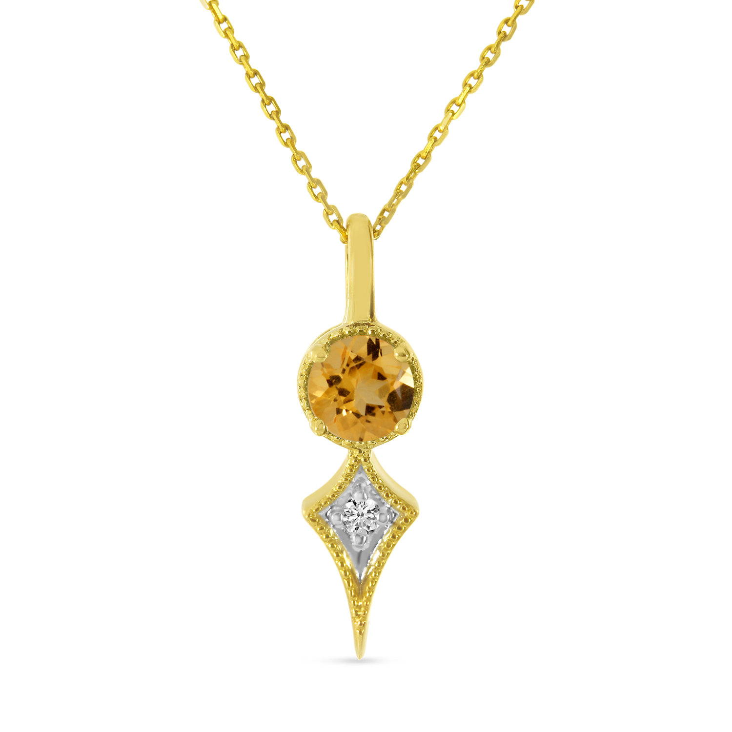 14K Yellow Gold Citrine and Diamond Pendant