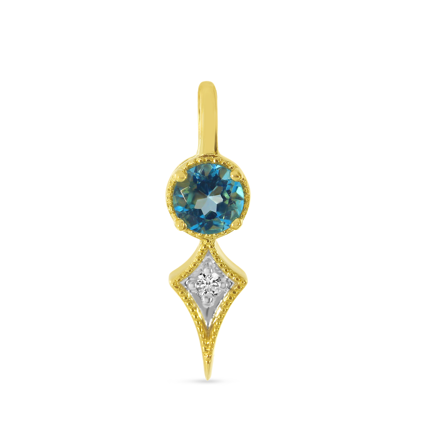 14K Yellow Gold Blue Topaz and Diamond Pendant