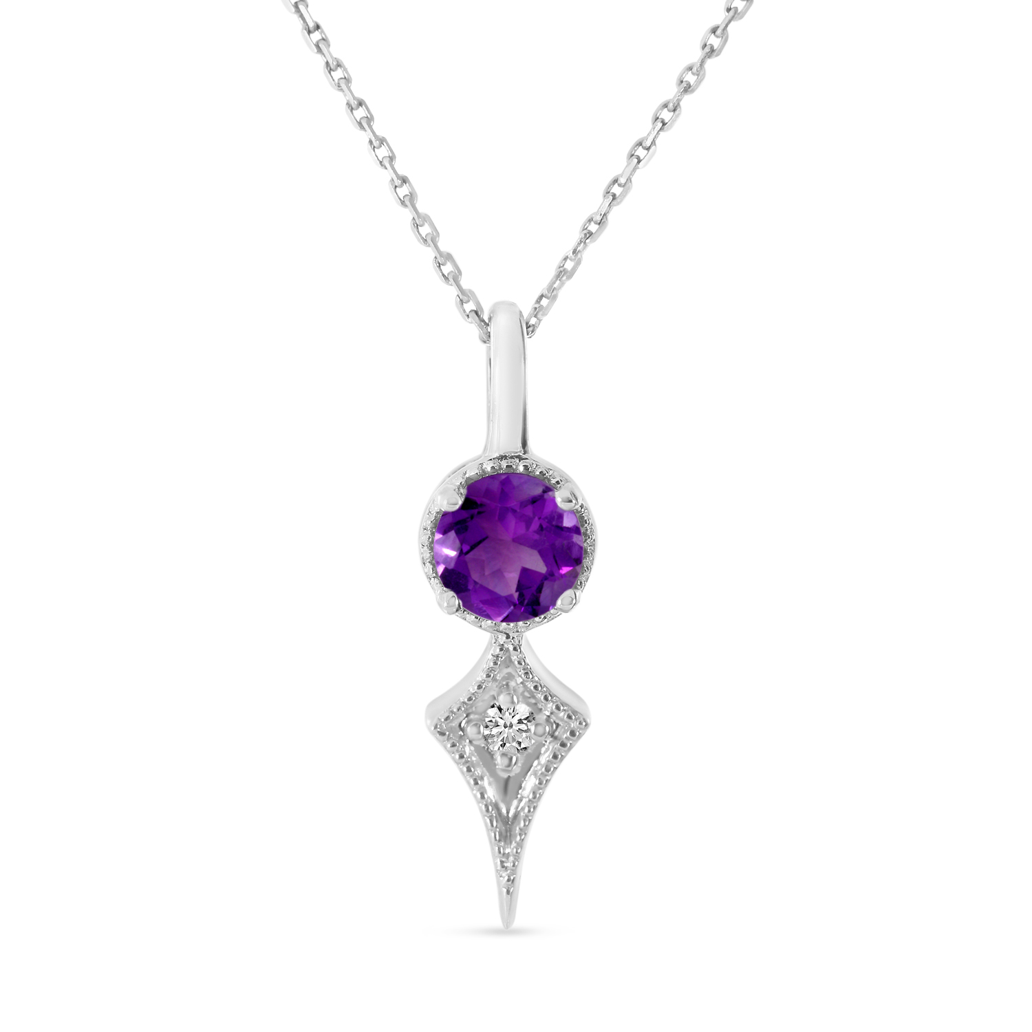 14K White Gold Amethyst and Diamond Pendant