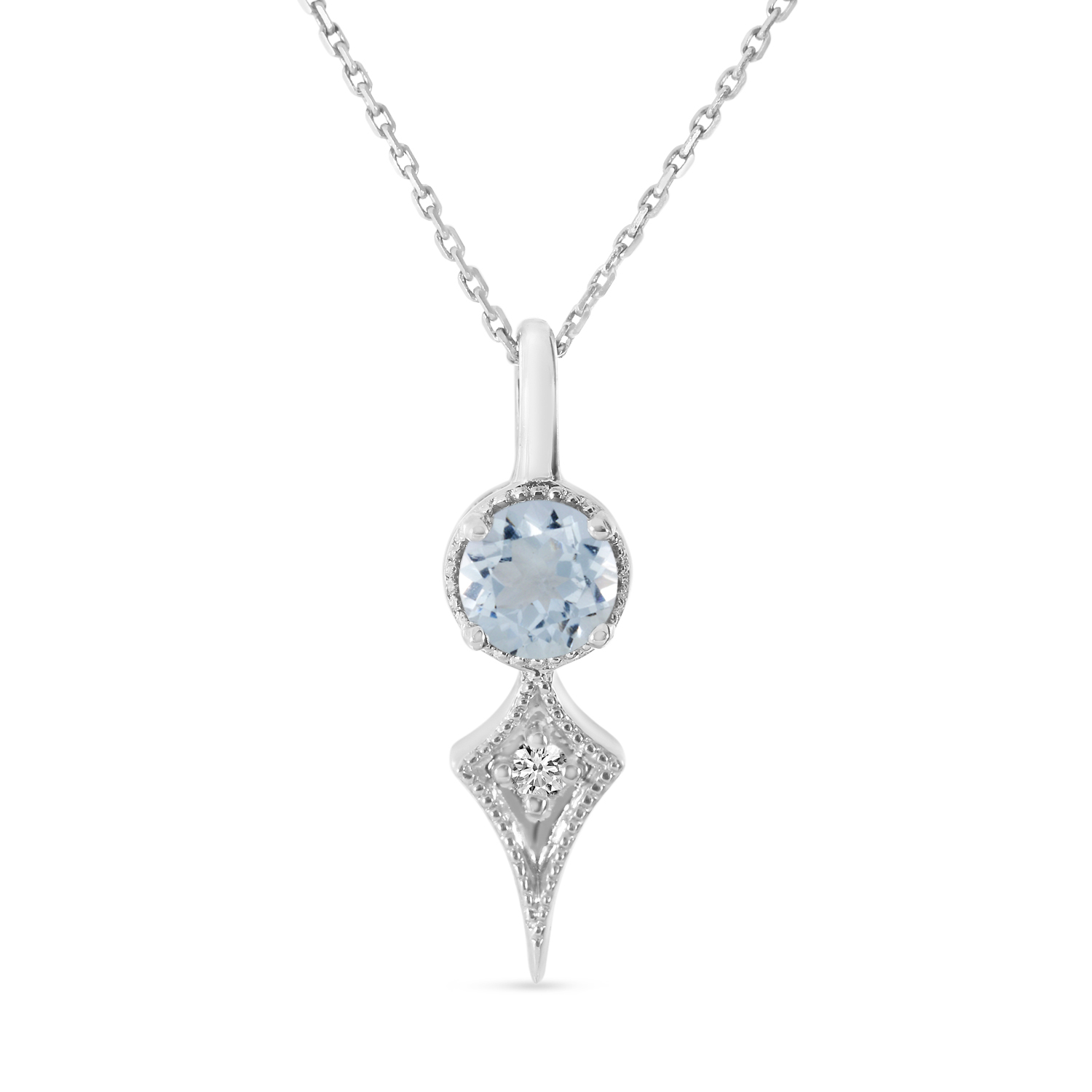 14K White Gold Aquamarine and Diamond Pendant