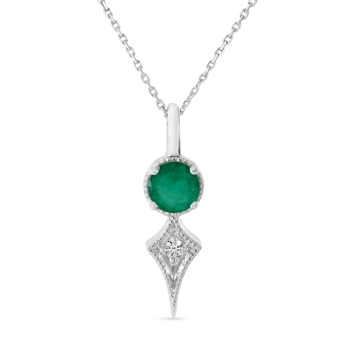 14K White Gold Emerald and Diamond Pendant