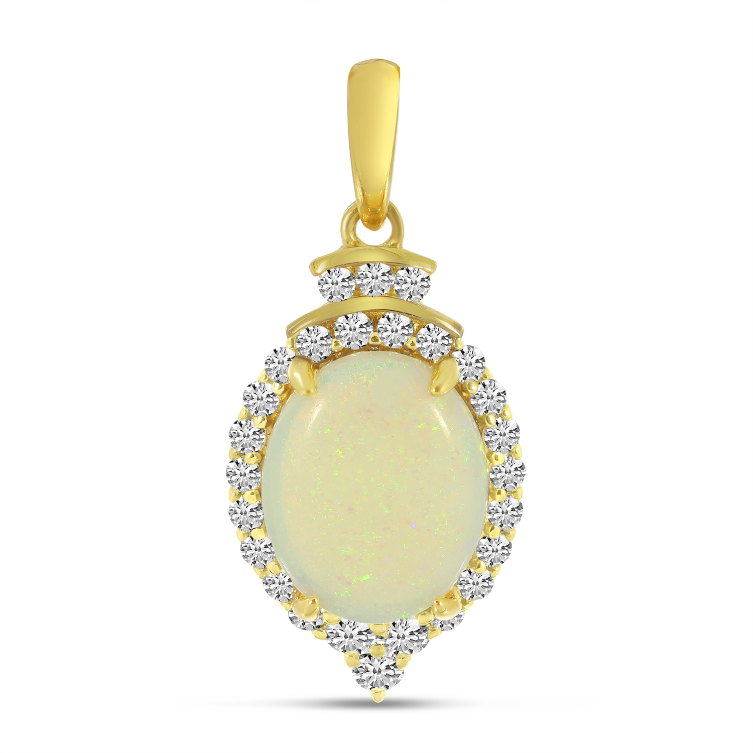 14K Yellow Gold Oval Opal Pendant with Diamond Halo