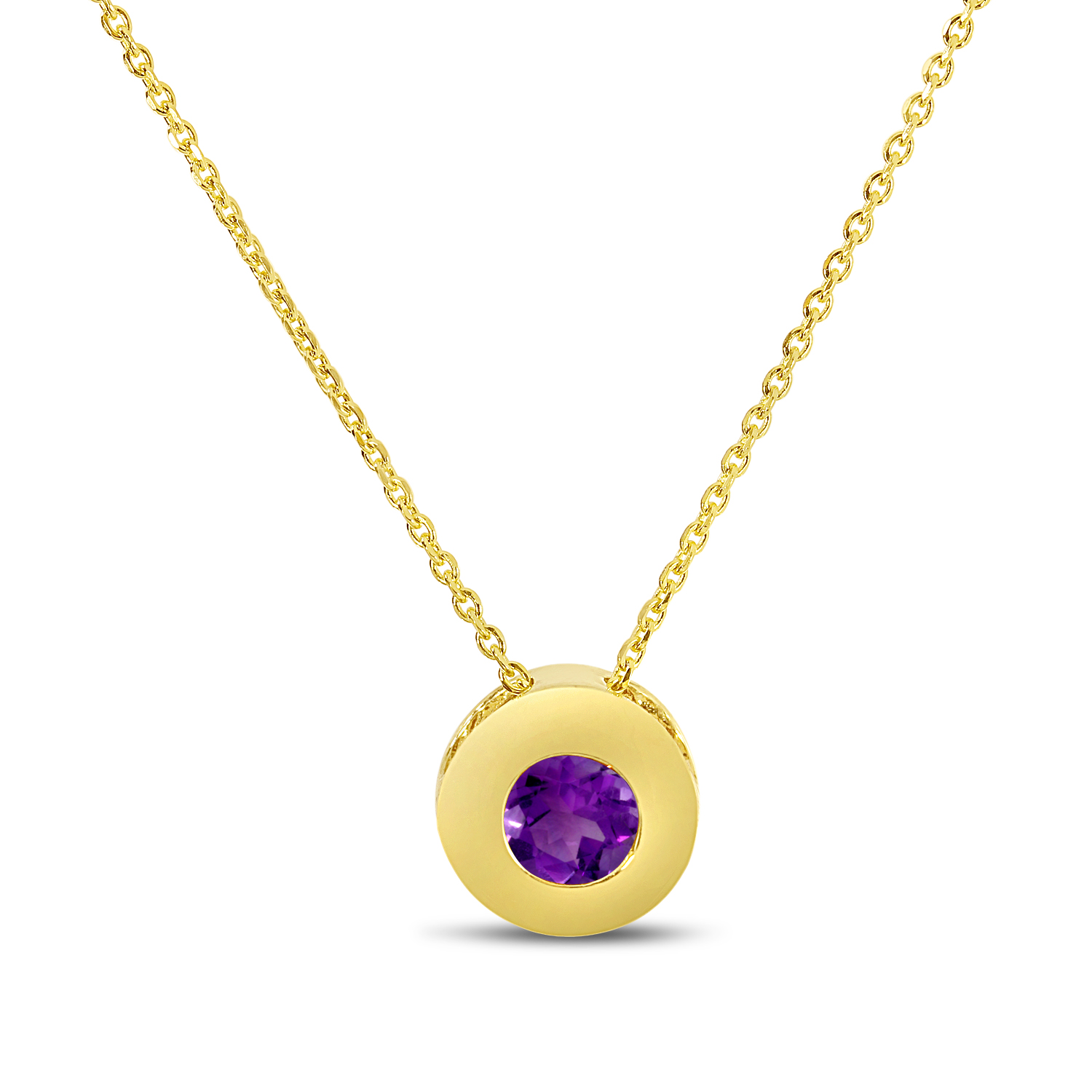 14K Yellow Gold Amethyst Round Bezel Necklace