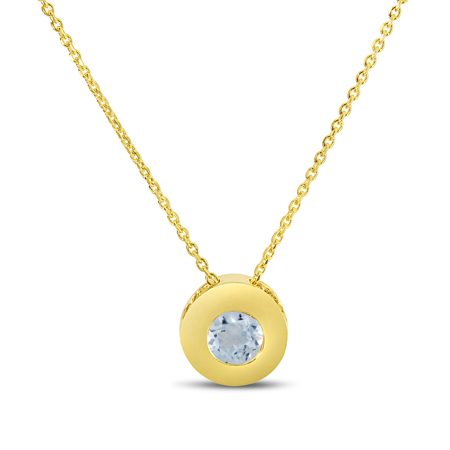 14K Yellow Gold White Topaz Round Bezel Necklace