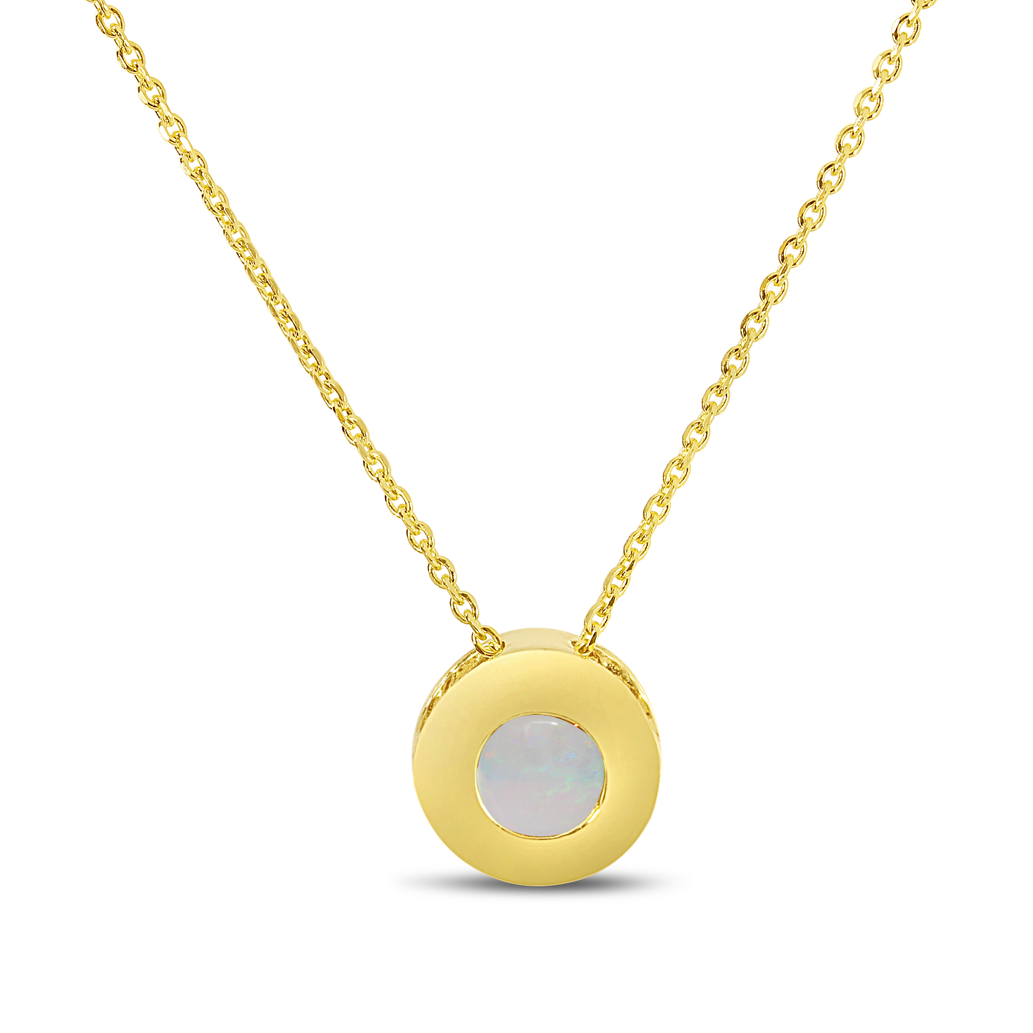 14K Yellow Gold Opal Round Bezel Necklace