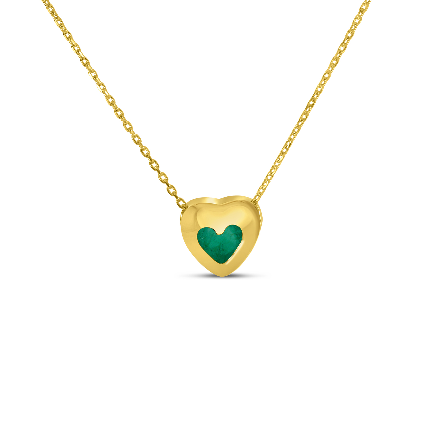 14K Yellow Gold Emerald Heart Bezel Necklace