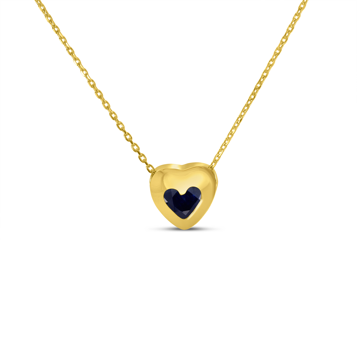 14K Yellow Gold Sapphire Heart Bezel Necklace