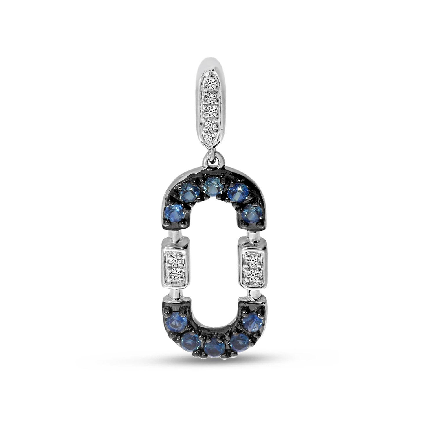 14K White Gold Sapphire and Diamond Oval Pendant