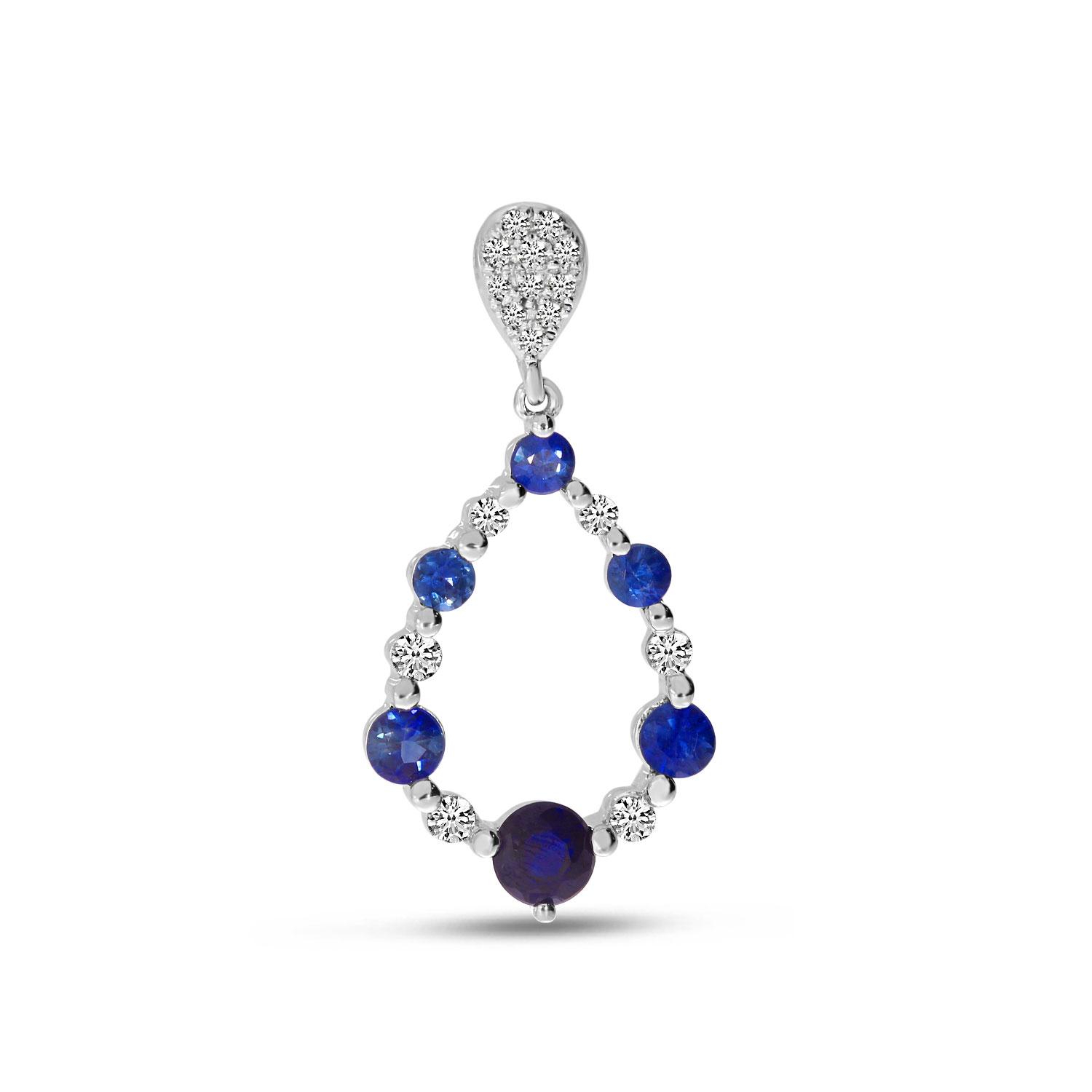 14K White Gold Sapphire and Diamond Precious Dangle Pendant
