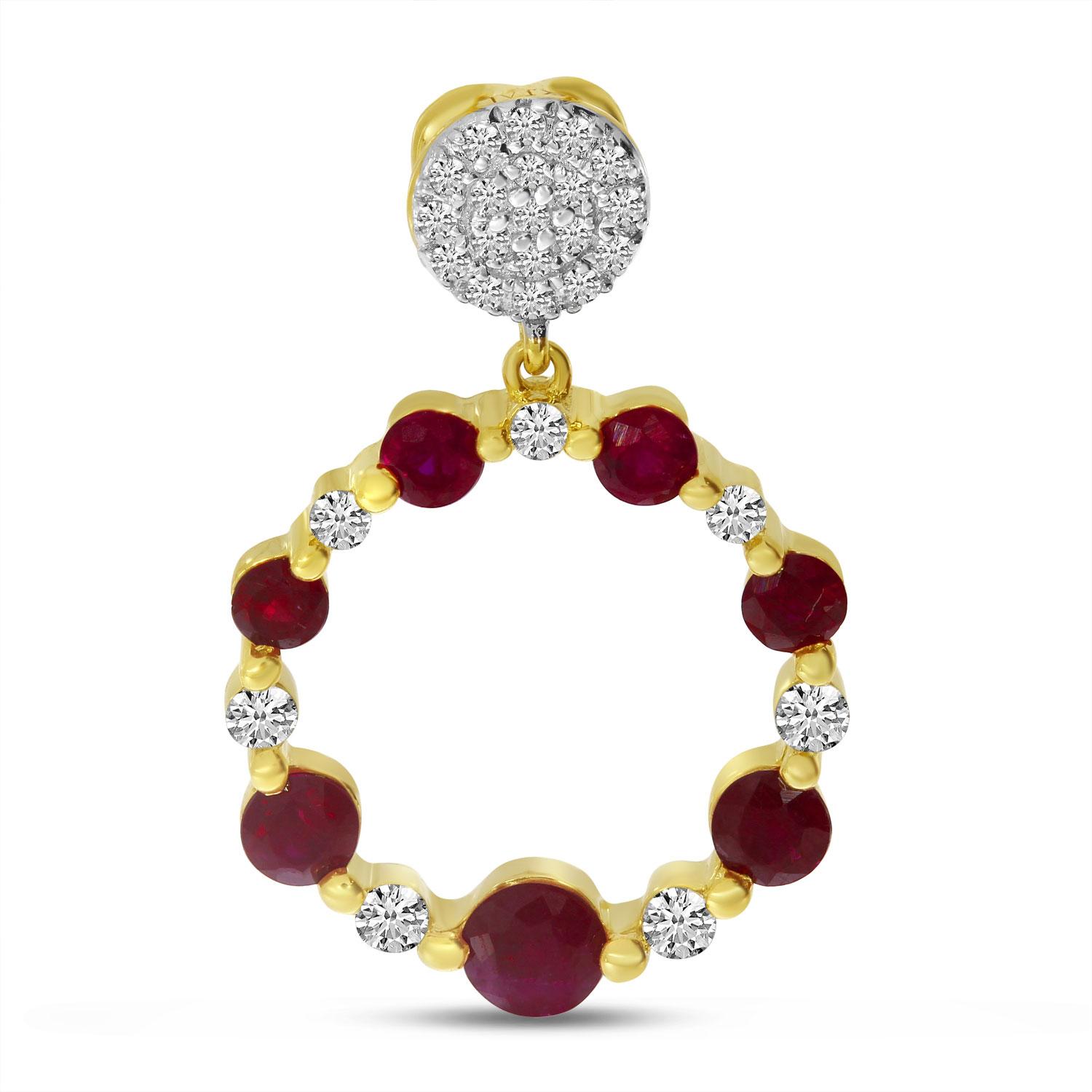 14K Yellow Gold Alternating Ruby and Diamond Circle Pendant