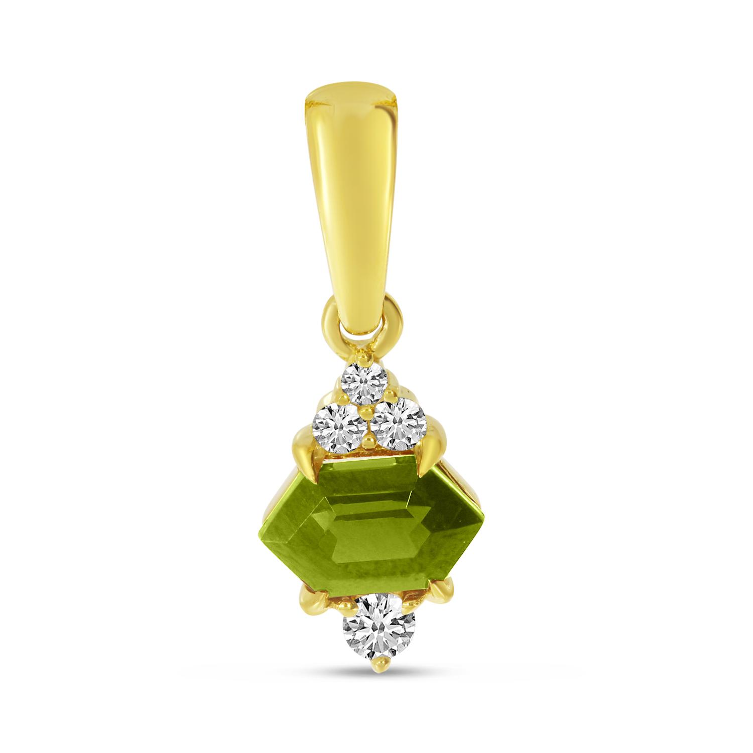 14K Yellow Gold Hexagon Peridot With Diamond Semi Precious Pendant