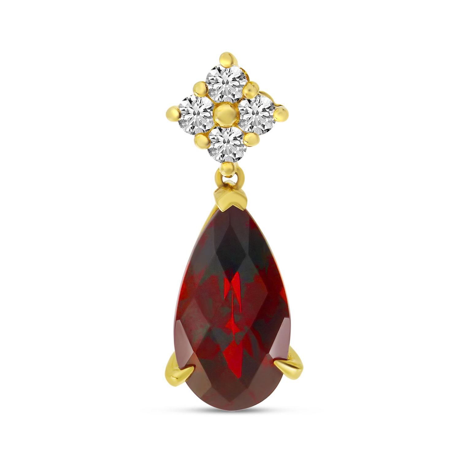 14K Yellow Gold Pear Garnet and Diamond Cluster Semi Precious Pendant