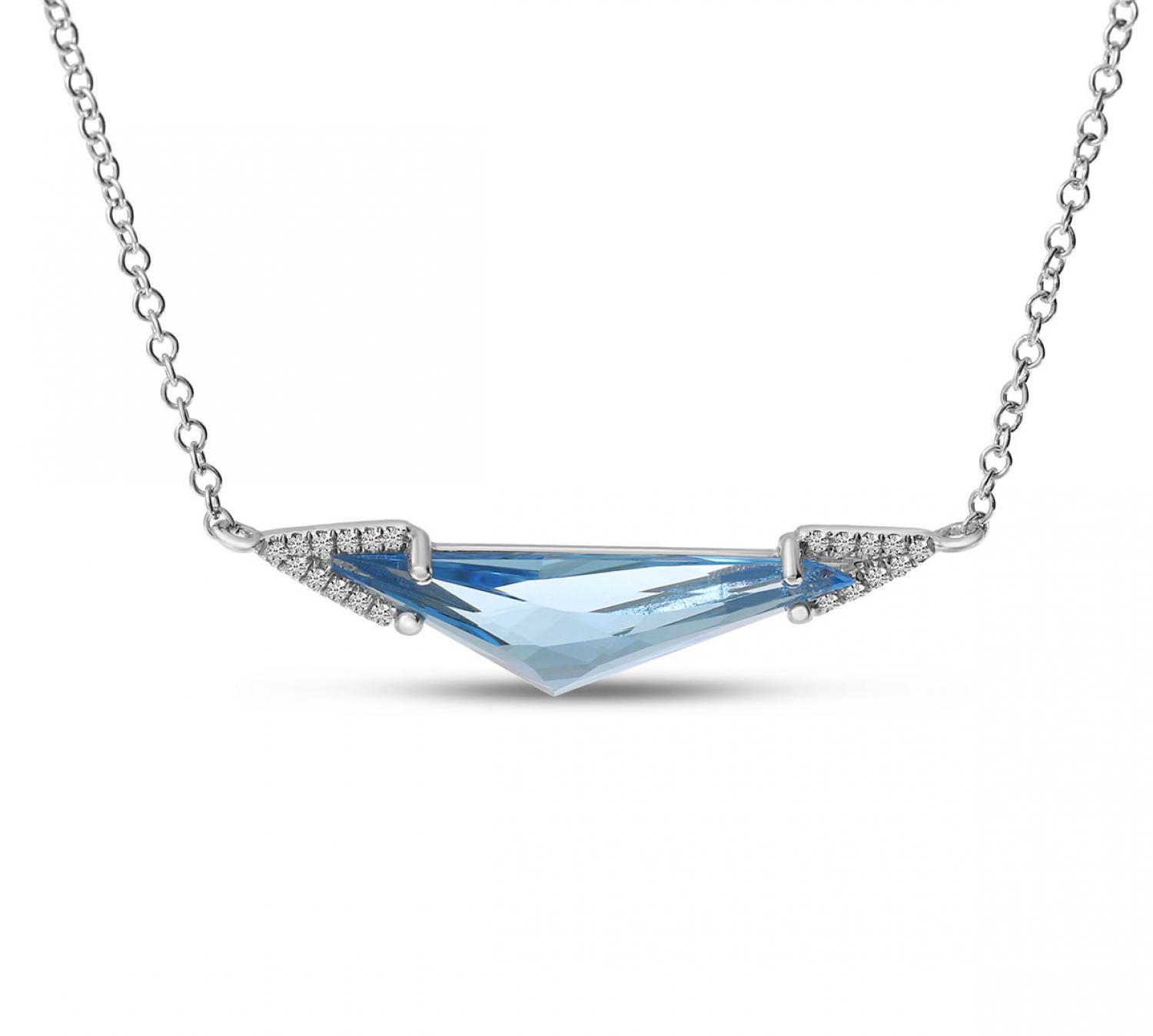 14K White Gold Blue Topaz Geometric Semi Precious Necklace