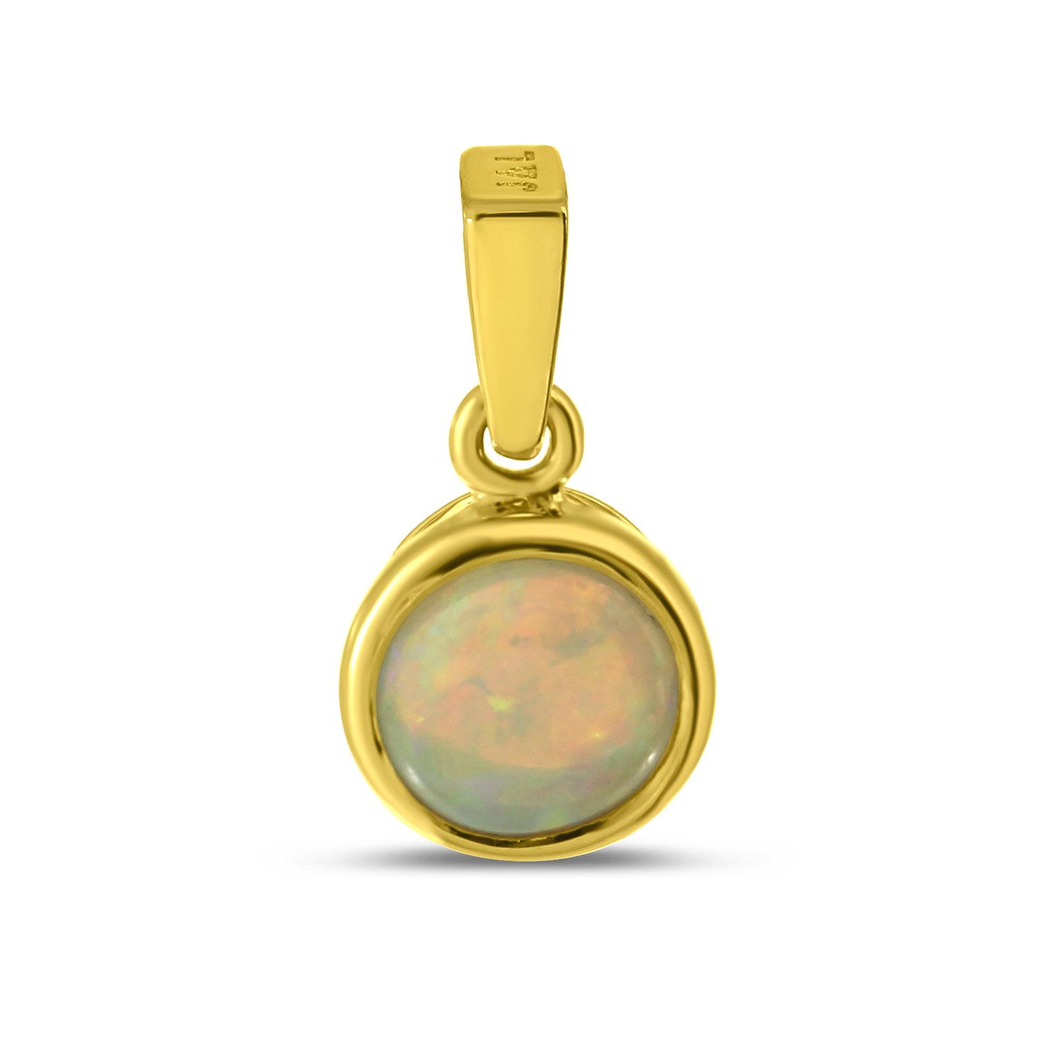 14K Yellow Gold Round Opal Bezel Pendant