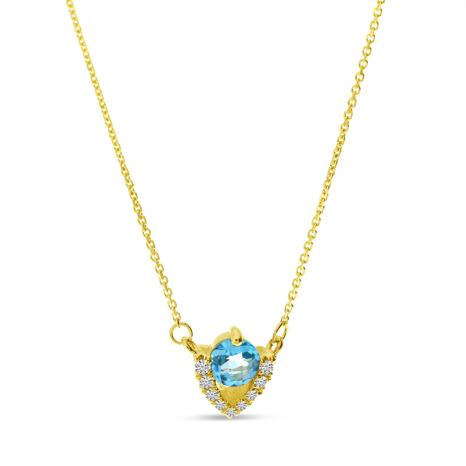 14K Yellow Gold Blue Topaz and Diamond Triangle Necklace