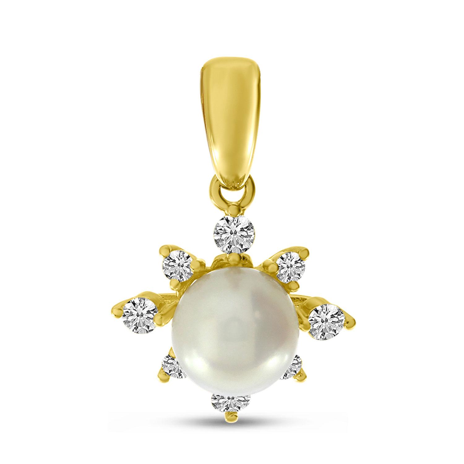 14K Yellow Gold 6mm Pearl and Diamond Burst Pendant