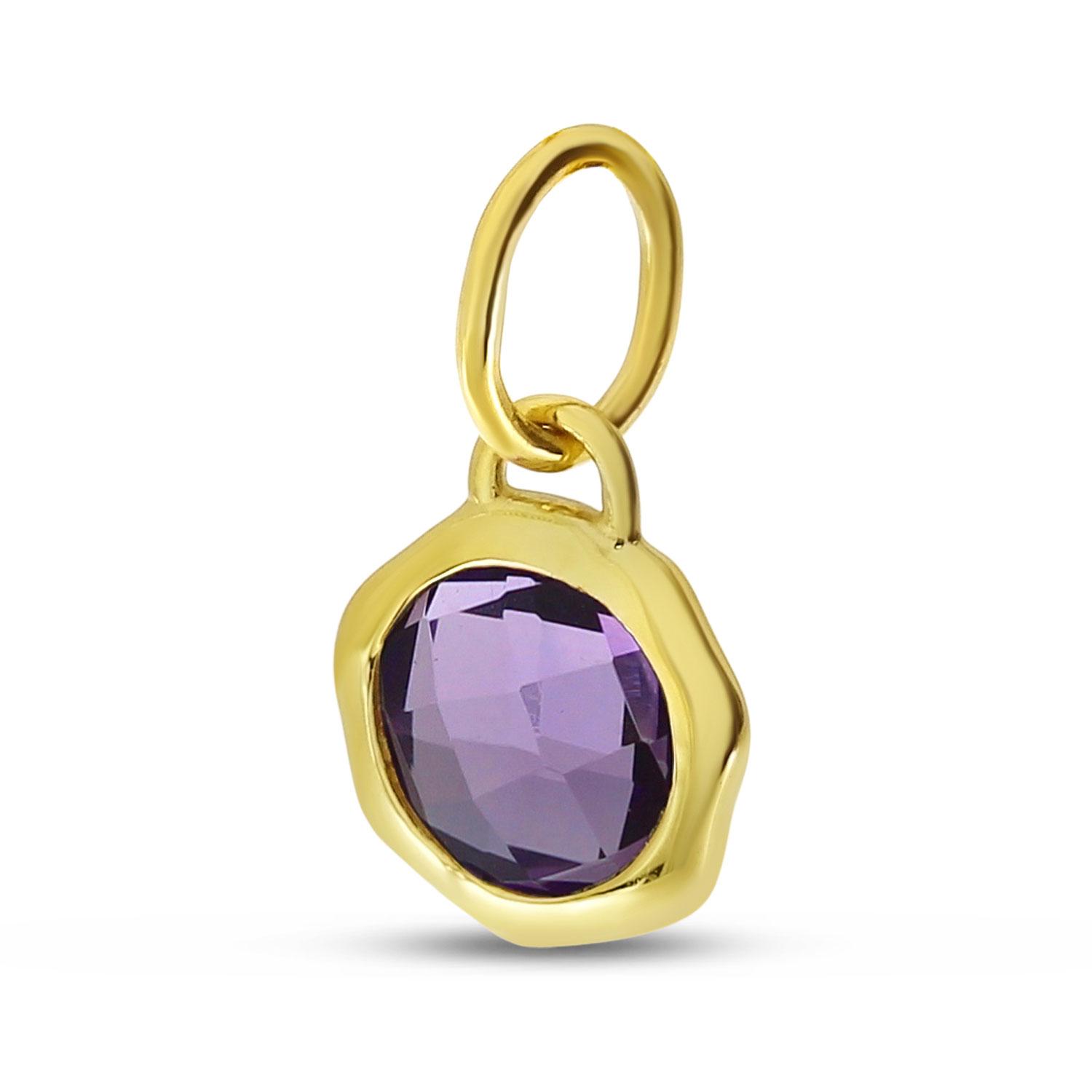 14K Yellow Gold Round Amethyst Bezel Pendant