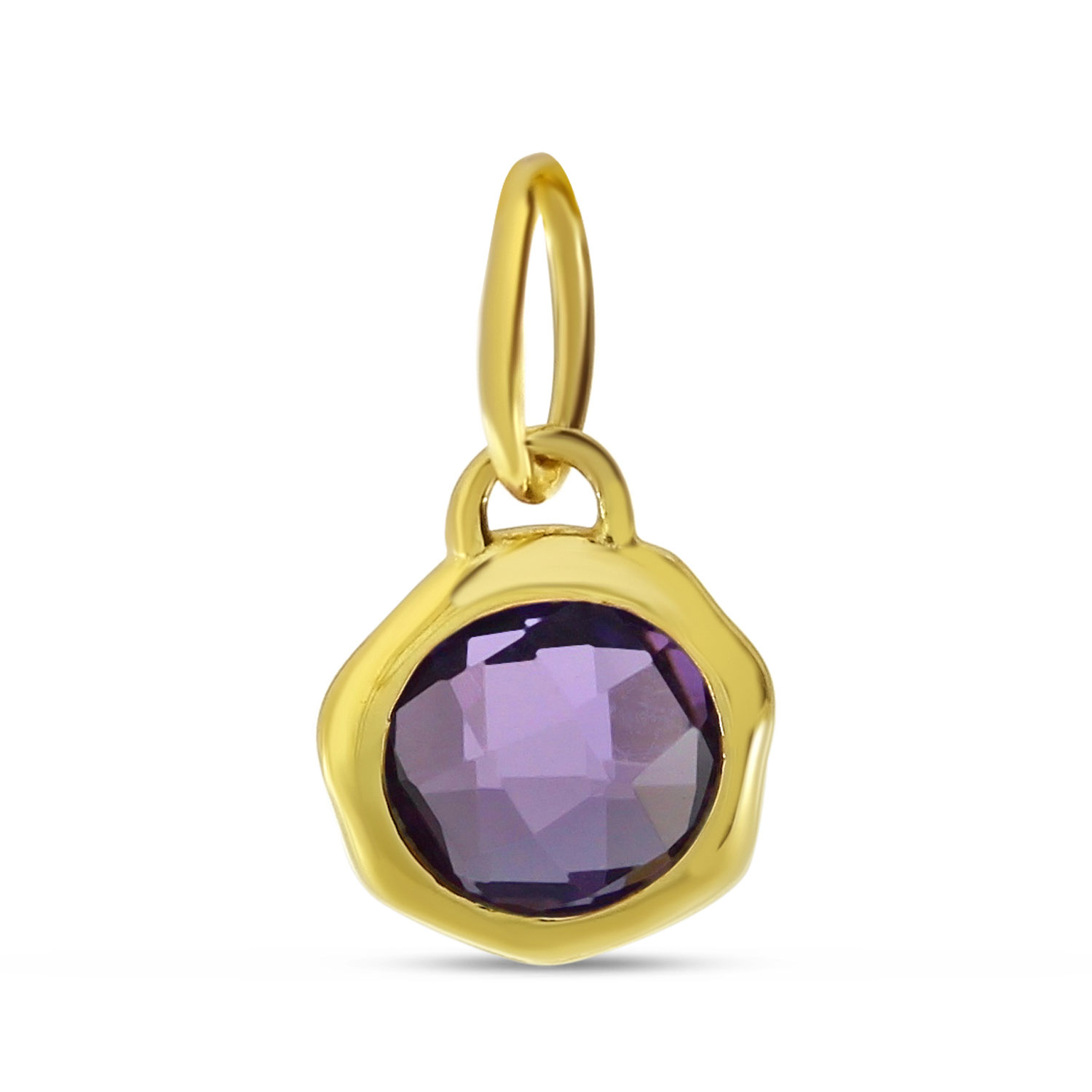 14K Yellow Gold Round Amethyst Bezel Pendant
