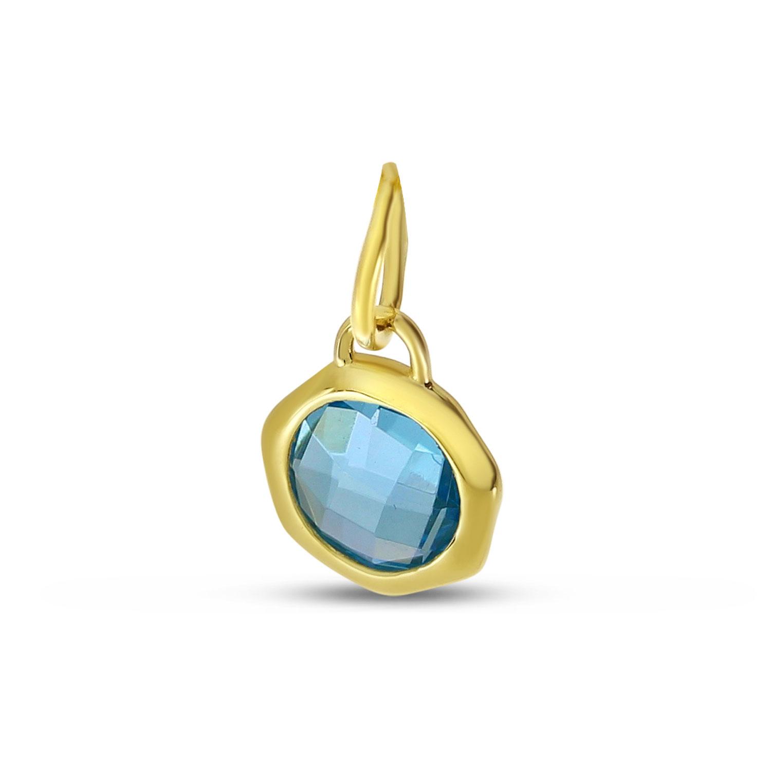 14K Yellow Gold Round Blue Topaz Bezel Pendant
