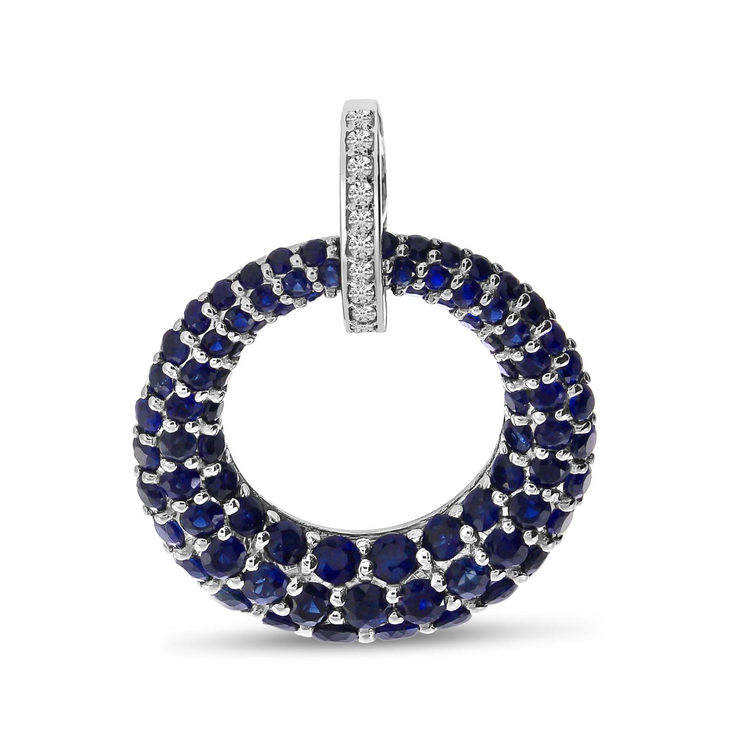 14K White Gold Precious Sapphire and Diamond Circle Pendant