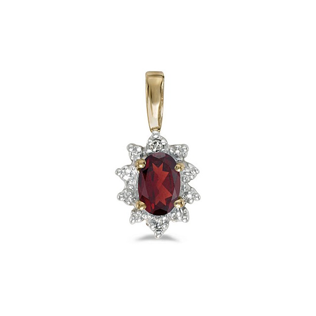 10k Yellow Gold Oval Garnet And Diamond Pendant