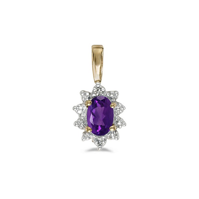 10k Yellow Gold Oval Amethyst And Diamond Pendant