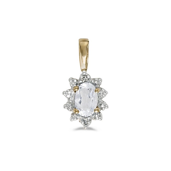 10k Yellow Gold Oval White Topaz And Diamond Pendant