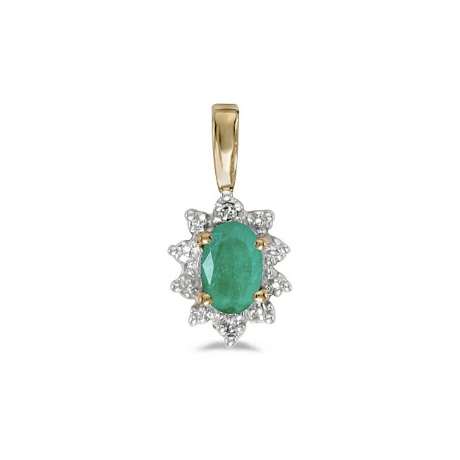 10k Yellow Gold Oval Emerald And Diamond Pendant