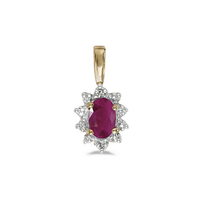 10k Yellow Gold Oval Ruby And Diamond Pendant