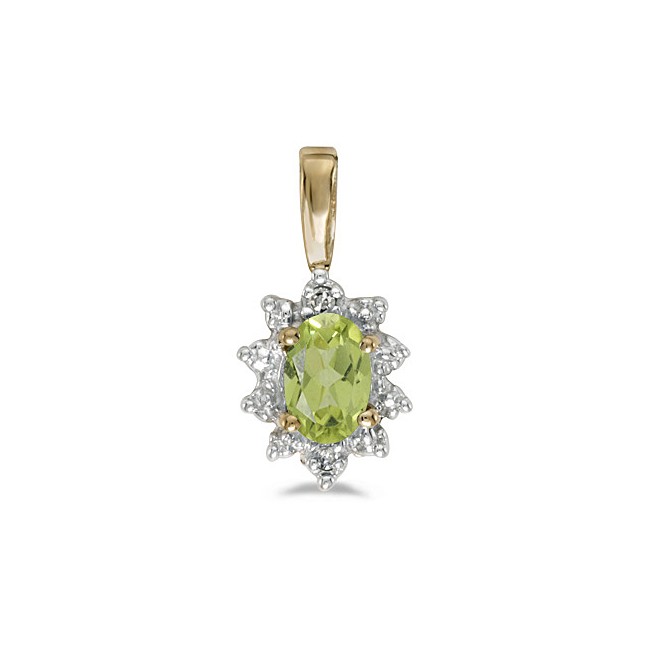 10k Yellow Gold Oval Peridot And Diamond Pendant