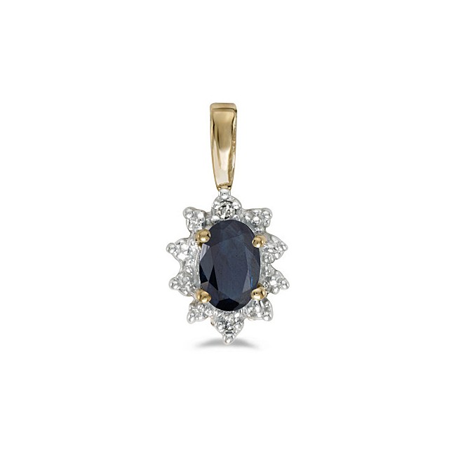 10k Yellow Gold Oval Sapphire And Diamond Pendant