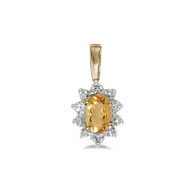 10k Yellow Gold Oval Citrine And Diamond Pendant