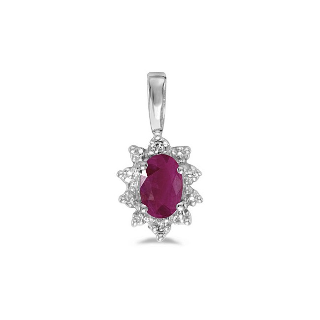10k White Gold Oval Ruby And Diamond Pendant