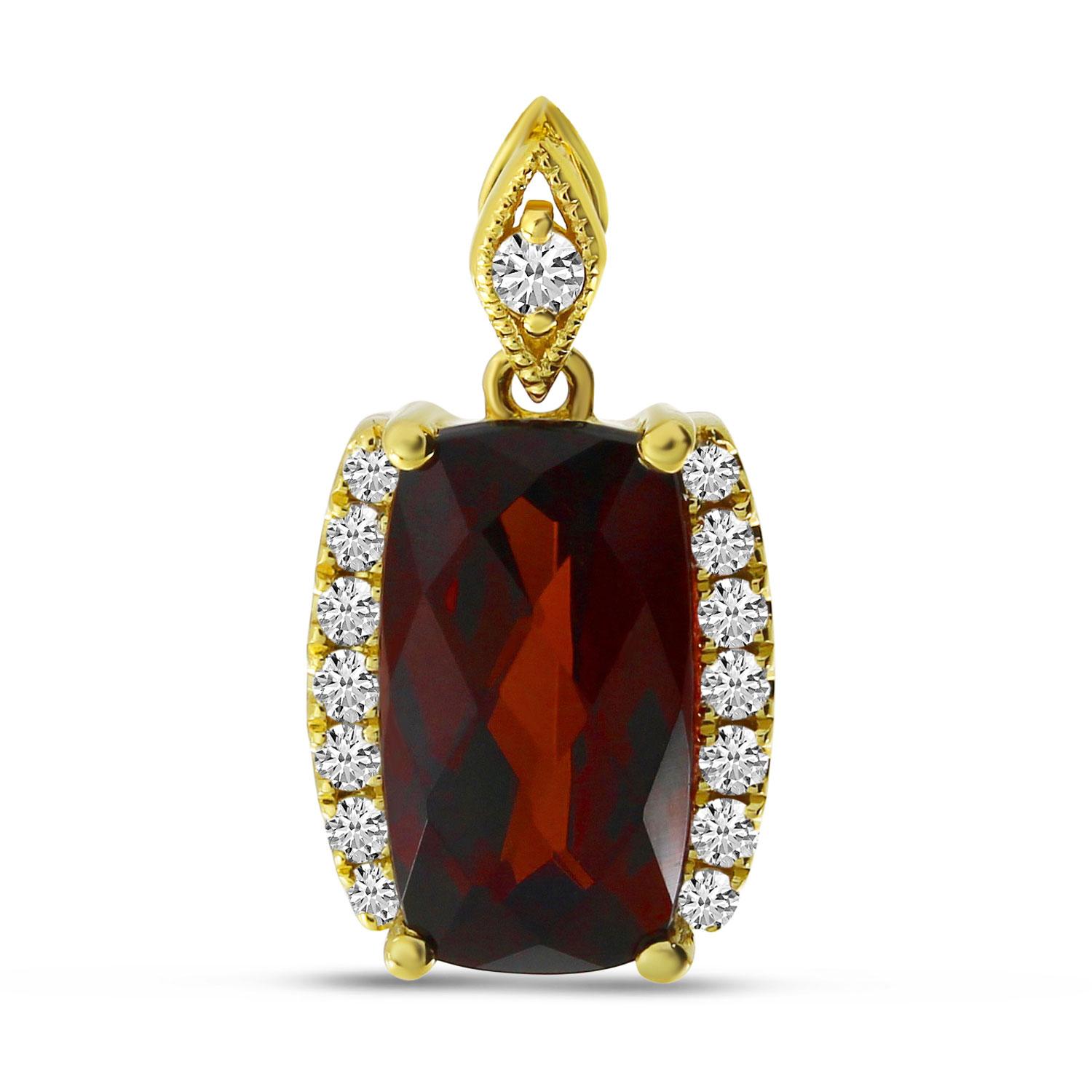 14K Yellow Gold Cushion Garnet and Diamond Pendant