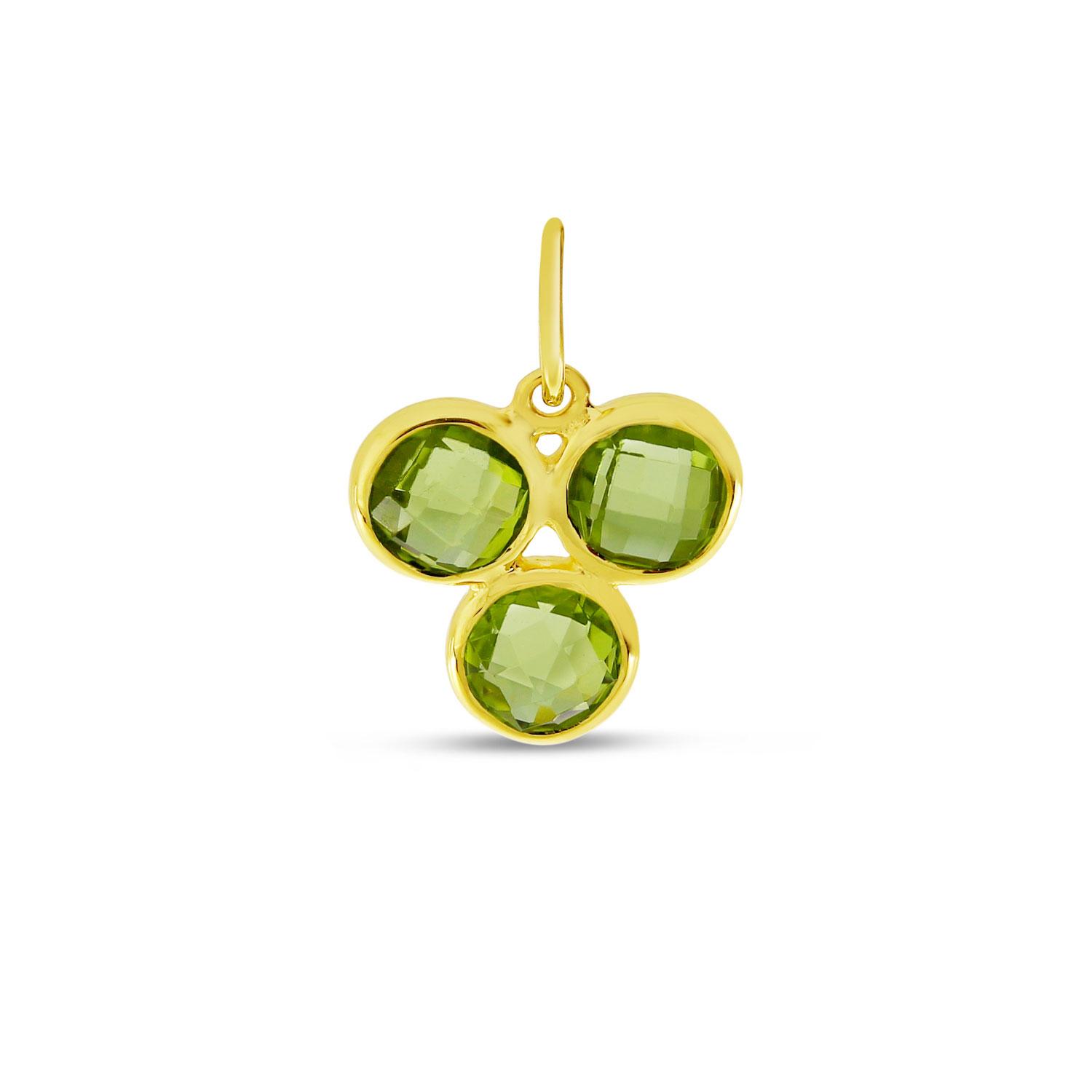 14K Yellow Gold Triple Cluster Peridot Bezel Pendant
