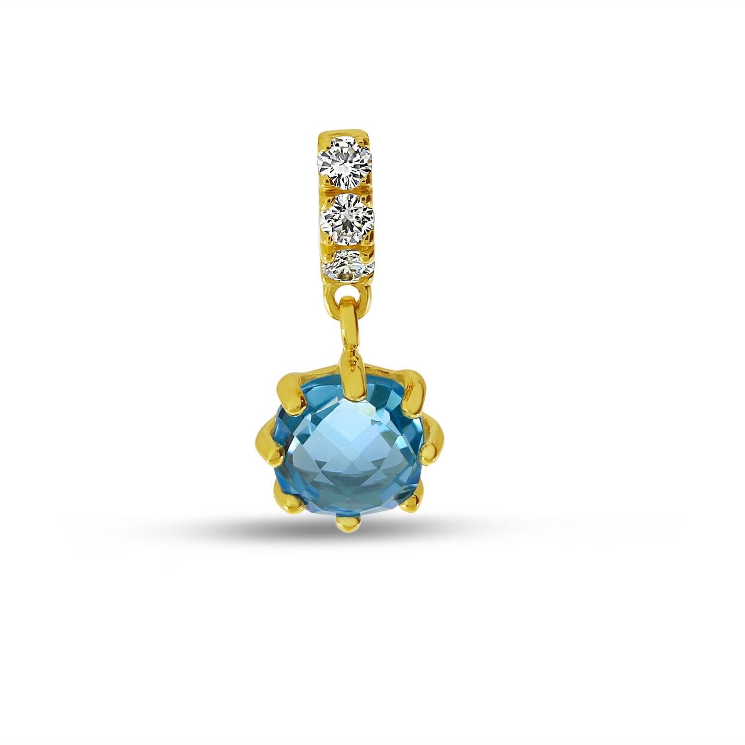 14K Yellow Gold Round Blue Topaz Semi Precious Pendant