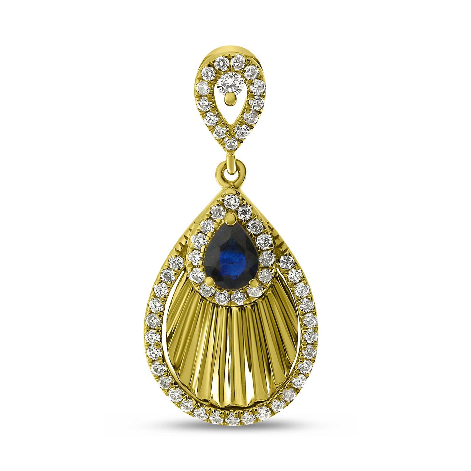 14K Yellow Gold Pear Sapphire Precious Fluted Pendant