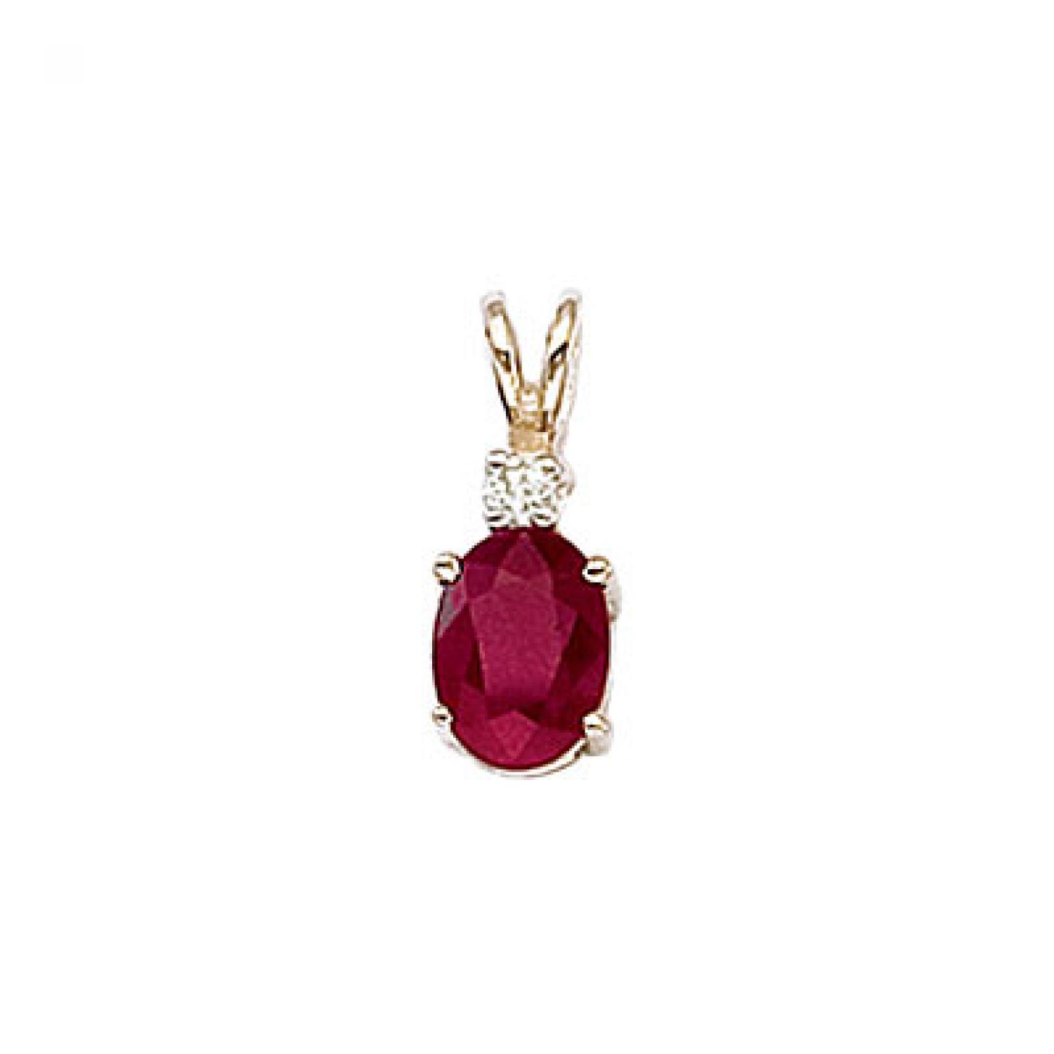 14K Yellow Gold Oval Ruby and Diamond Pendant