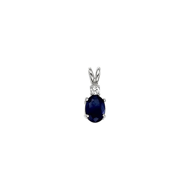 14K White Gold Oval Sapphire and Diamond Pendant