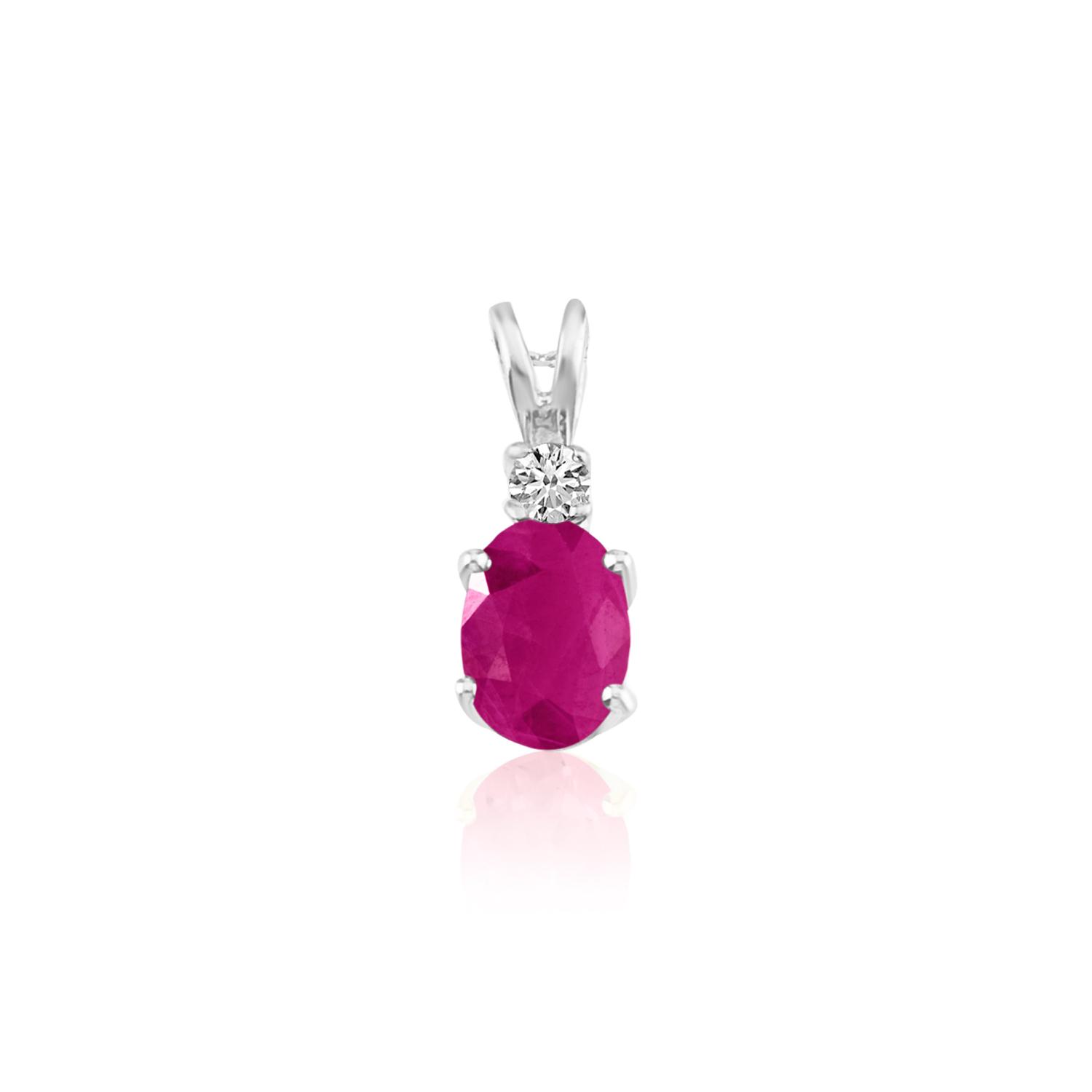 14K White Gold Oval Pink Tourmaline and Diamond Pendant