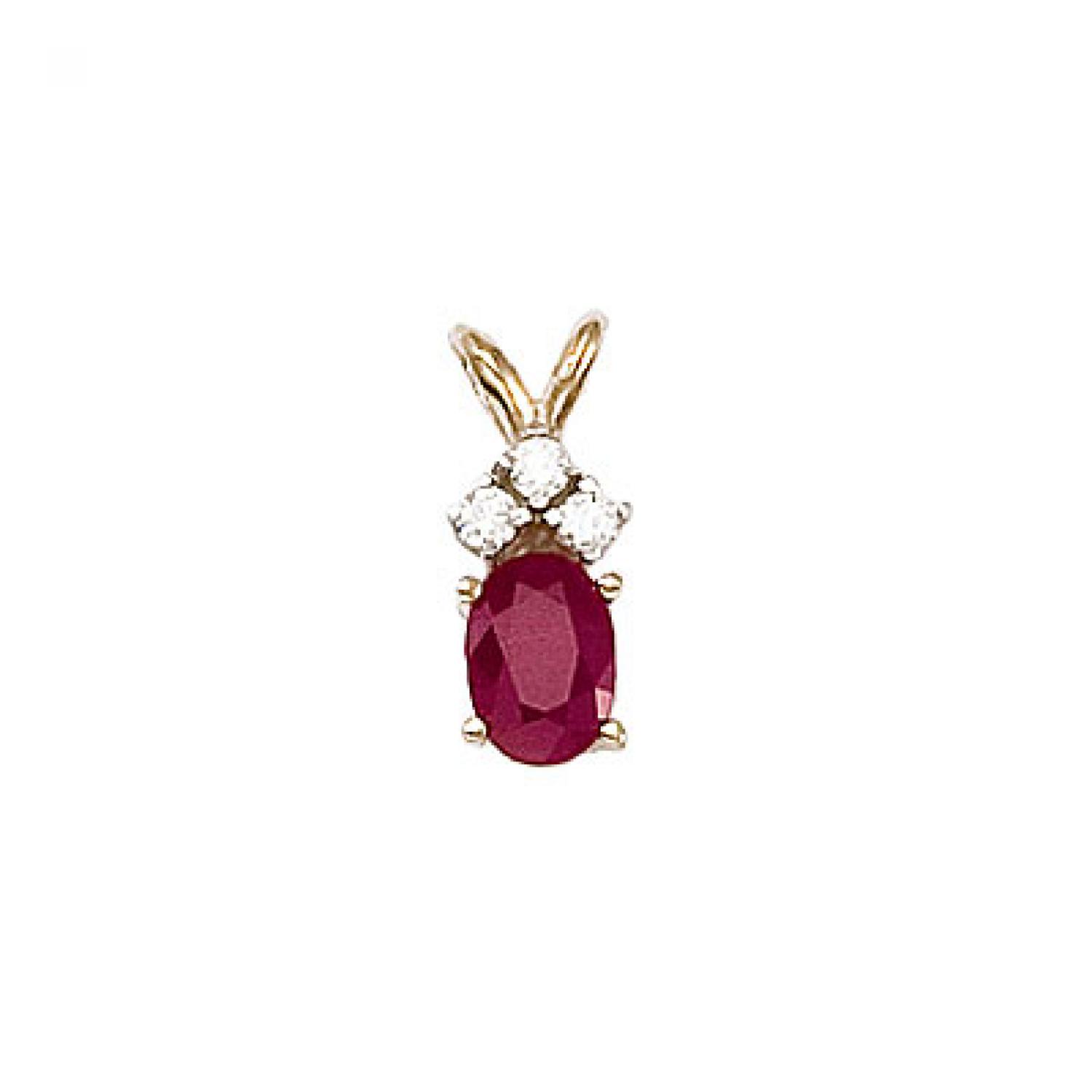 14K Yellow Gold Oval Ruby and Diamond Pendant