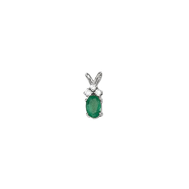 14K White Gold Oval Emerald and Diamond Pendant