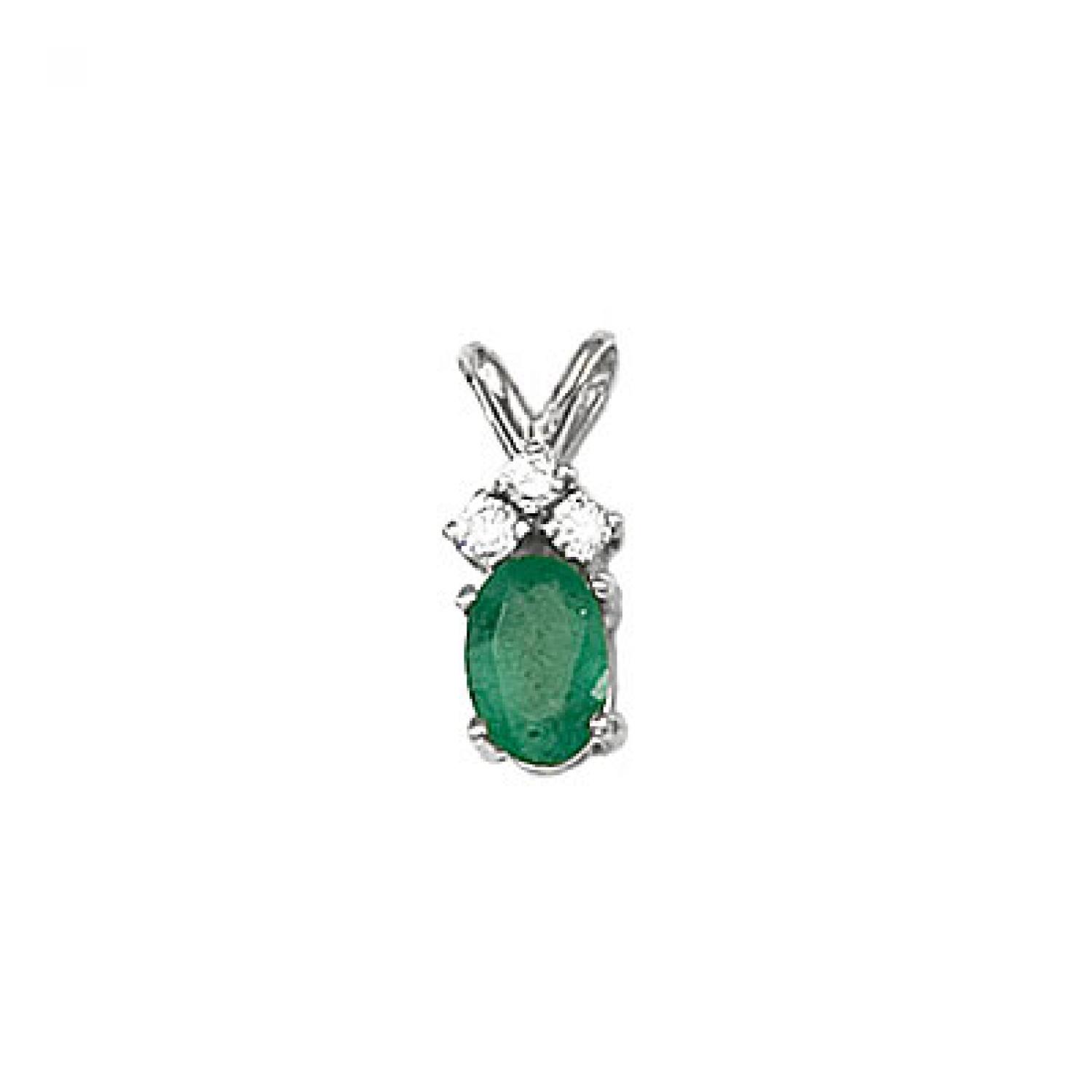 14K White Gold Oval Emerald and Diamond Pendant