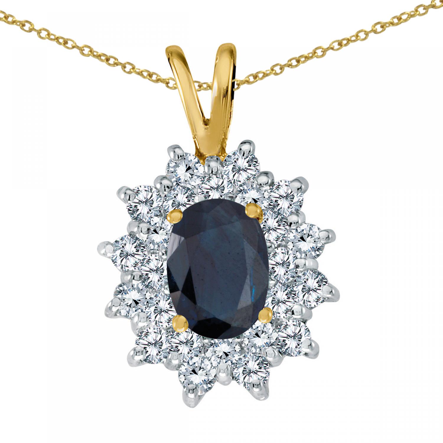 14K Yellow Gold Oval Sapphire and Diamond Pendant