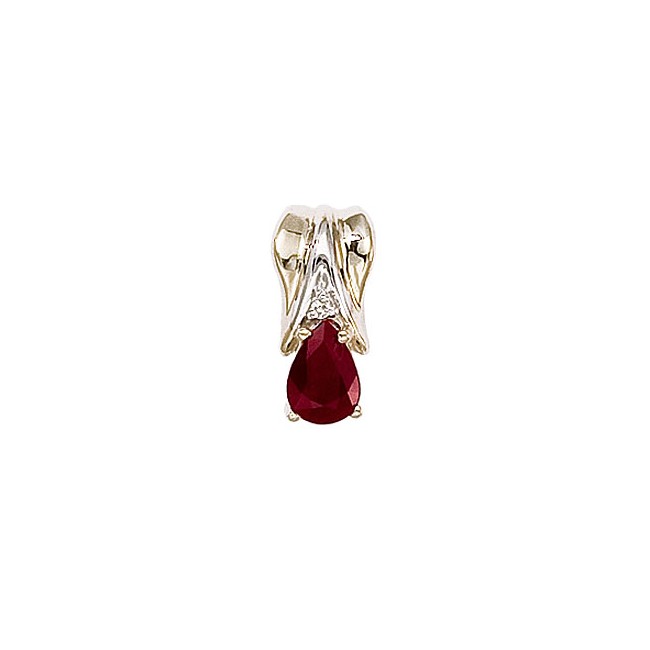 14K Yellow Gold Pear Ruby and Diamond Pendant