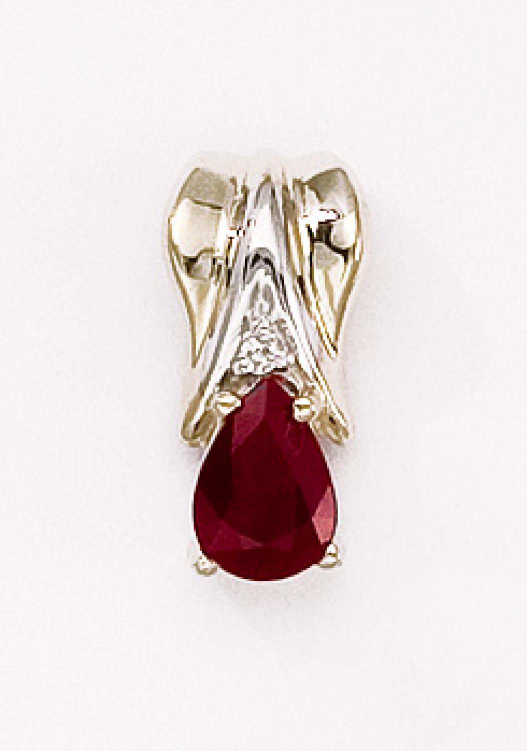 14K Yellow Gold Pear Ruby and Diamond Pendant