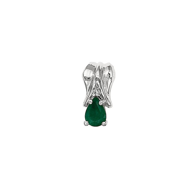 14K White Gold Pear Emerald and Diamond Pendant