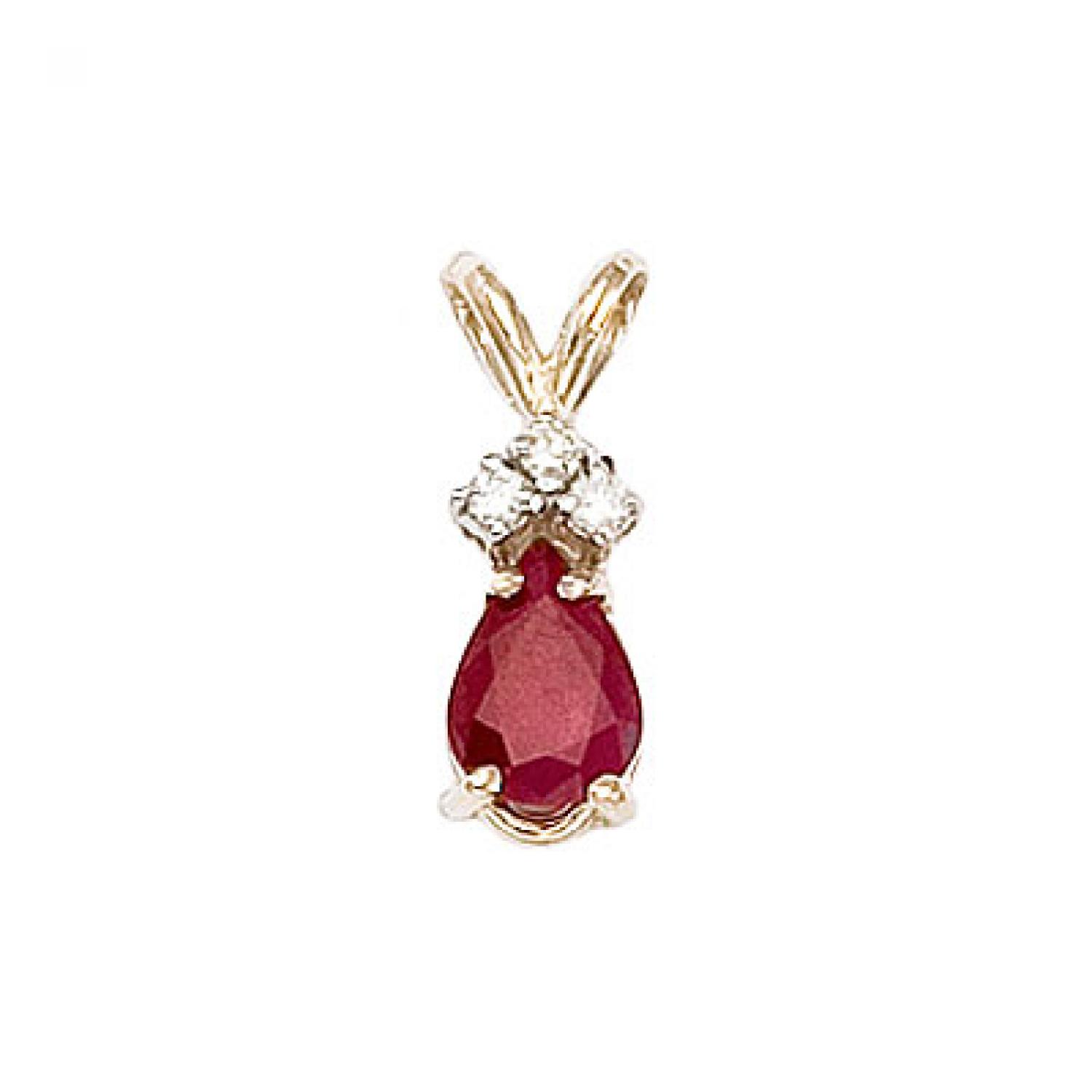 14K Yellow Gold Pear Ruby and Diamond Pendant